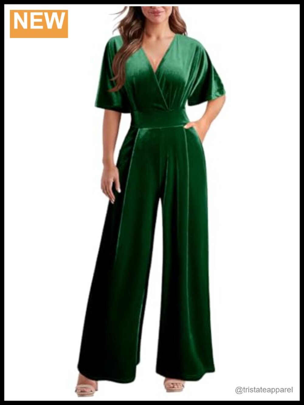 Womens Velvet V Neck Wide Leg Jumpsuit Romper Pockets Short Sleeve Party